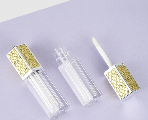 Hexagon shape leather decorated lipgloss tube