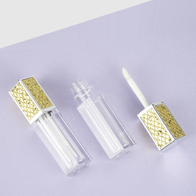 Hexagon shape leather decorated lipgloss tube