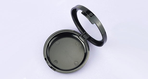 Black round powder case with window