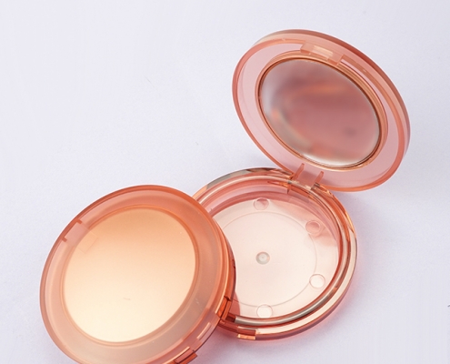 Frosted pink round compact powder case with mirror