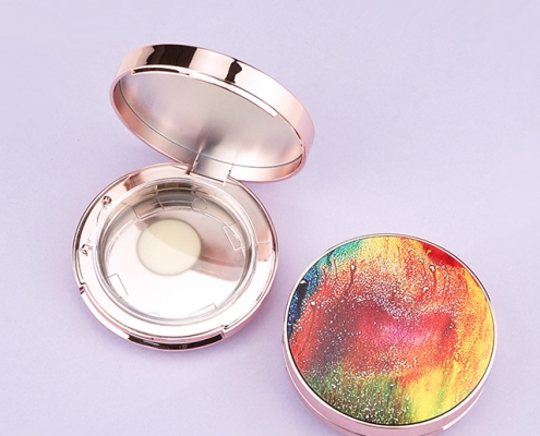 Rose gold compact powder case with leather