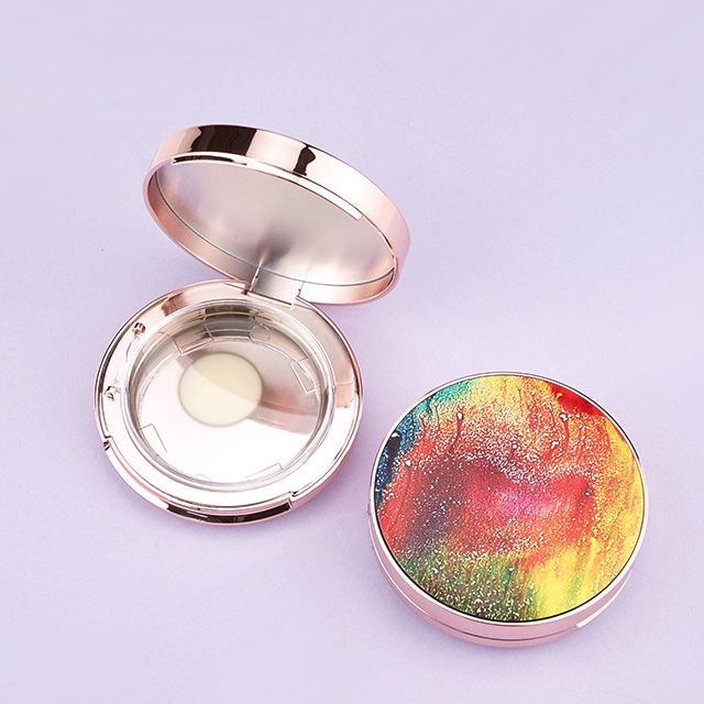 Rose gold compact powder case with leather