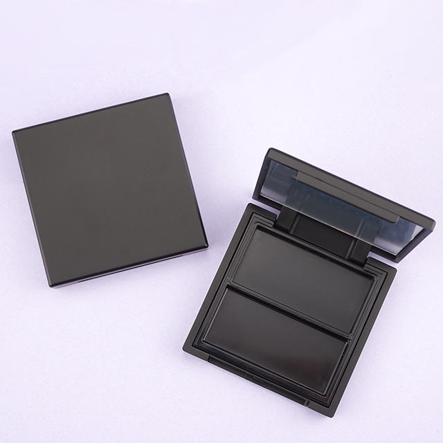 Square black blush compact powder case with mirror