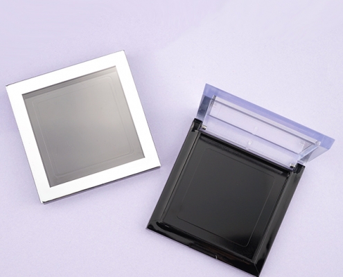 Square compact powder case with clear lid