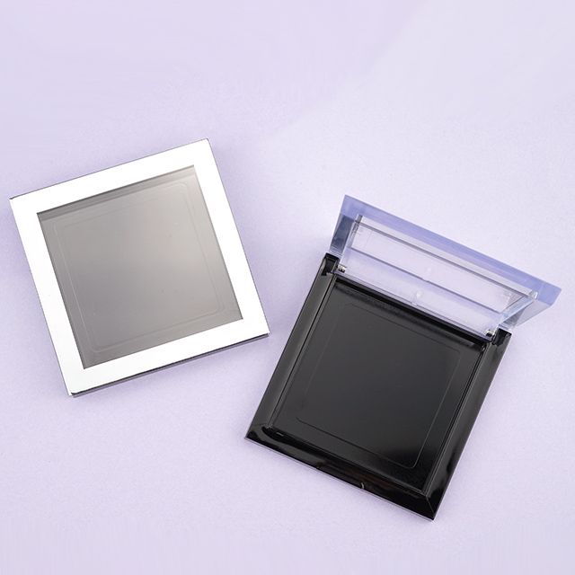 Square compact powder case with clear lid