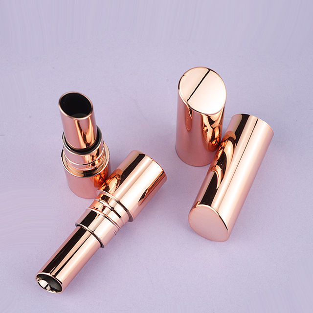 Rose gold plastic lipstick tube