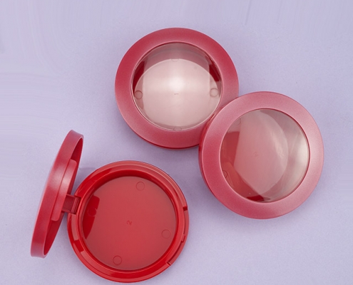 Red color round compact powder case with window