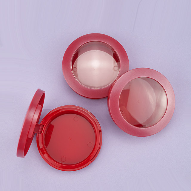 Red color round compact powder case with window