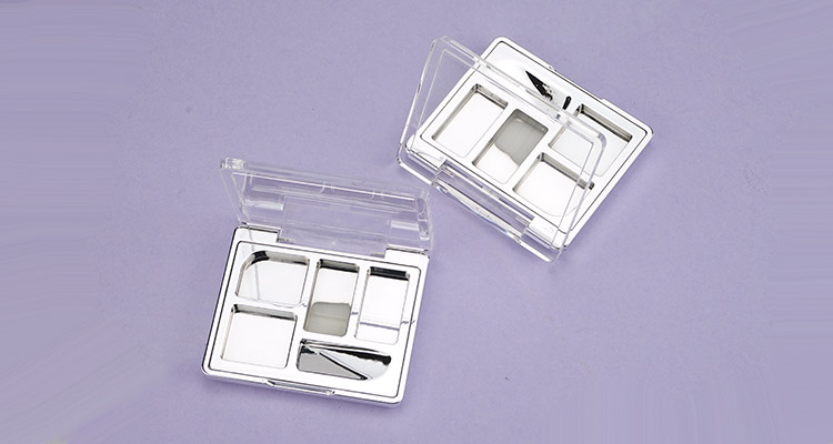 Luxury silver eyeshadow case with clear lid