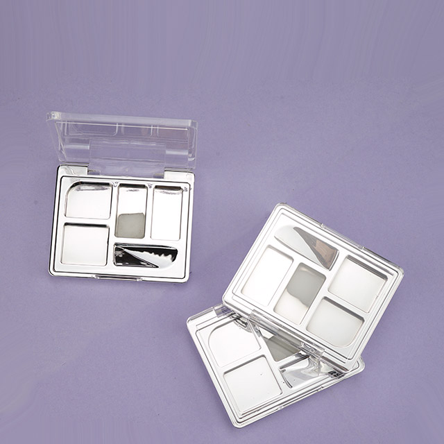 Luxury silver eyeshadow case with clear lid